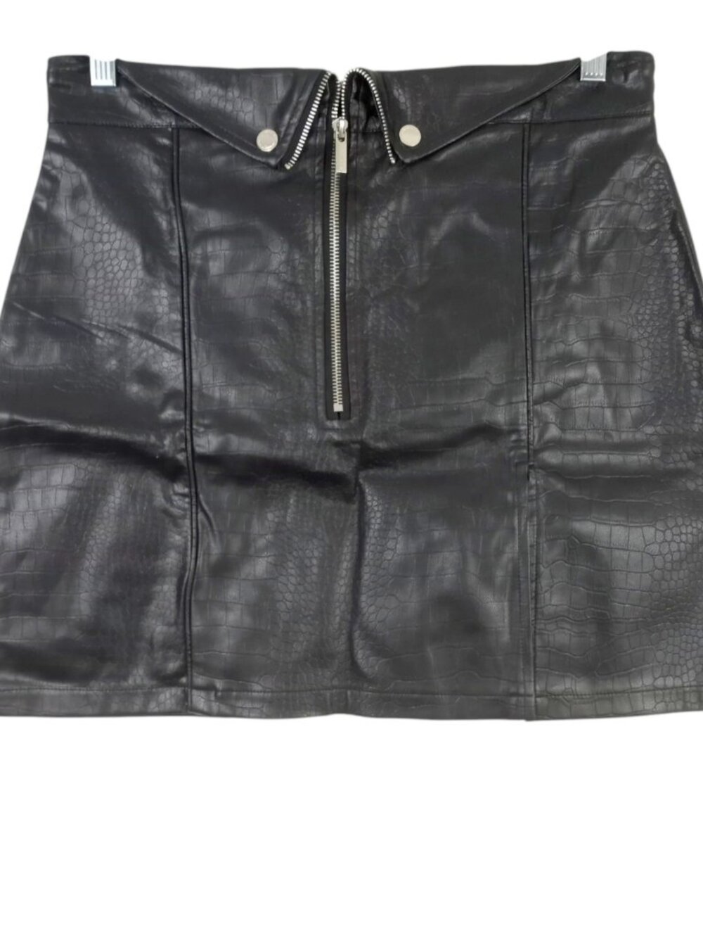 NWT Maniere De Voir Black Croc Snake Faux Leather Mini Skirt sz 16